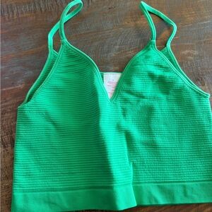 Green V-Neck Ribbed Tank Top